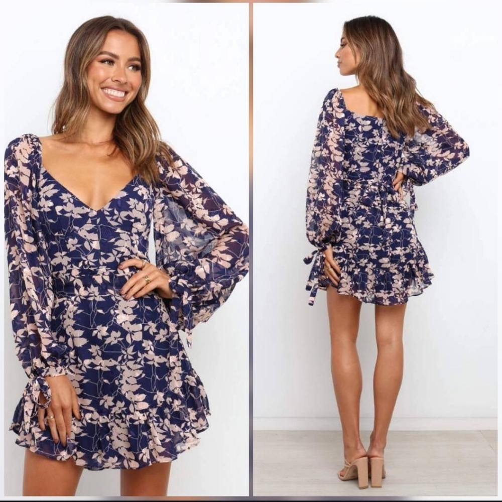 Petal and Pup Long Sleeve Floral Dress Navy/Peach 6
